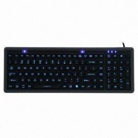 EL Backlight Silicone Keyboard, IP68 Waterproof, with Transparent Membrane on Surface for Easy Clean